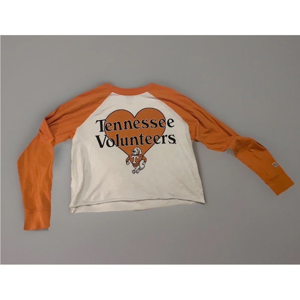 VTG Tennessee Volunteers Graphic Print Cropped Long Sleeve T Shirt Size M Tail